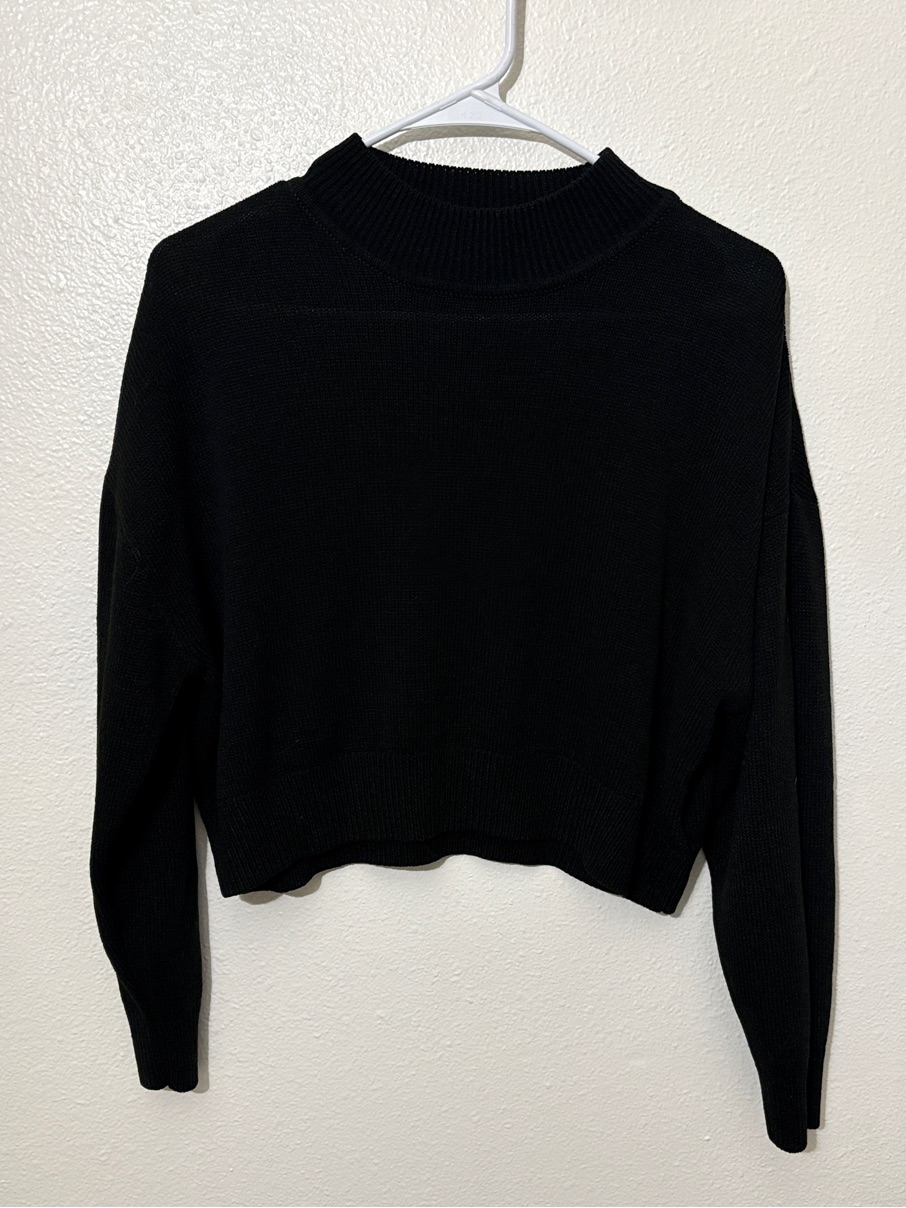 Divided Black Cropped Mock Neck Sweater